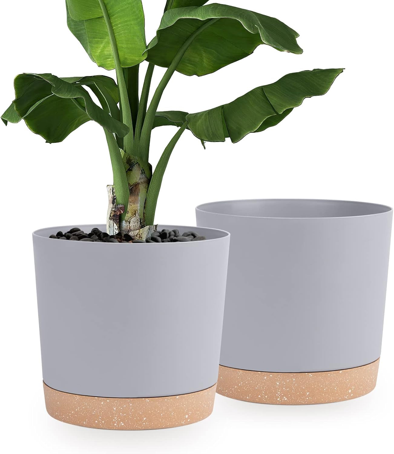 Lot de 2 pots de fleurs de 12,7 cm, pots de fleurs d'intérieur avec trous de drainage et base amovible, soucoupes décoratives modernes pour jardinières d'extérieur (blanc 12,7 cm)