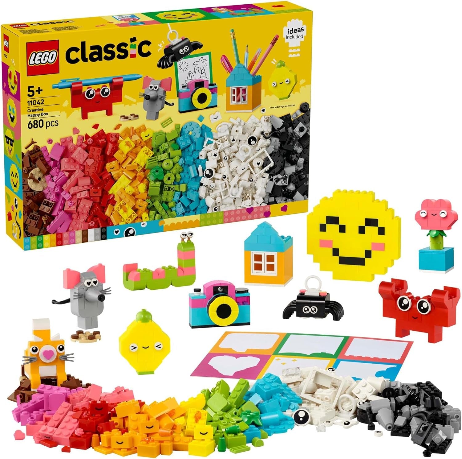 LEGO Classic Creative Build-and-Play Box - Colourful Bricks Set - Build a House, Dog, Fire Engine Toy, Piano Keyboard, Clouds & Rainbow - Arts and Crafts Kit for 5+ Year Old Boys & Girls - 11044