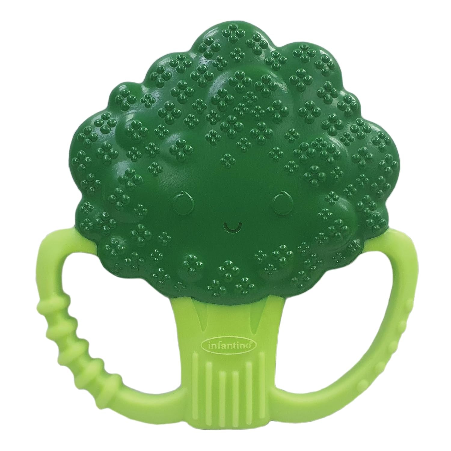 Infantino Lil' Nibbles, anneau de dentition en silicone texturé, jouet de dentition pour bébé sans BPA, doux, facile à tenir, stimulation sensorielle pour nourrissons, brocoli