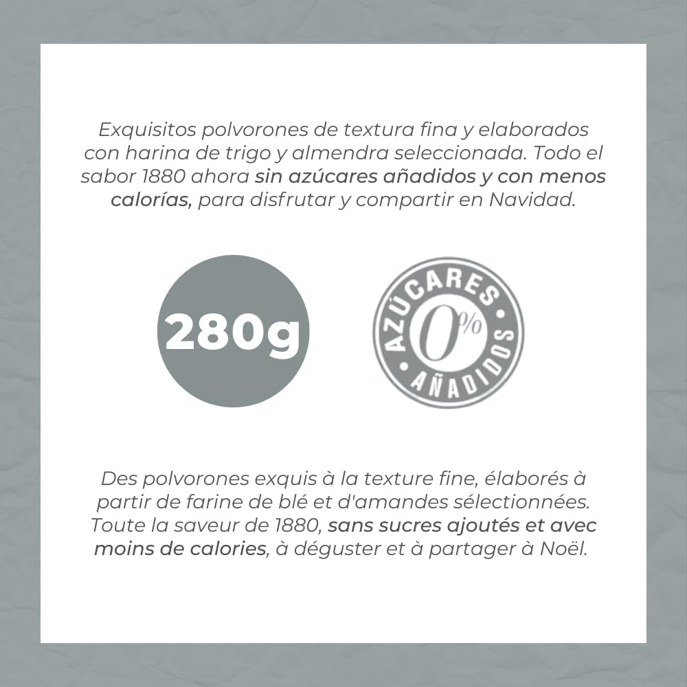 – Polvorones artisanales, 0% sucre ajouté, Qualité supérieure, Pâte typique de Noël, Recette artisanale, Emballé individuellement, 280 grammes