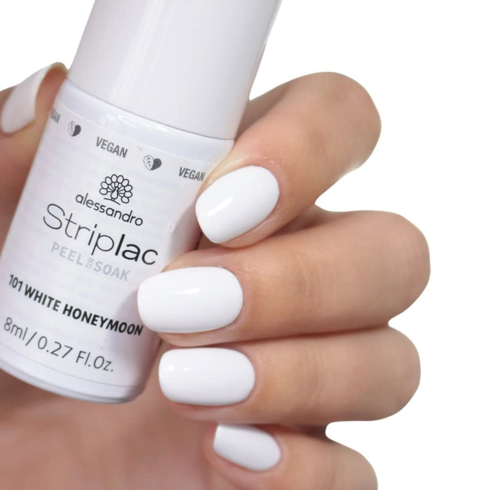 Vernis à ongles UV Alessandro Striplac White Honeymoon - Délicat et longue tenue - S'enlève facilement grâce à la technologie de retrait - Vegan et cruelty-free - 8 ml
