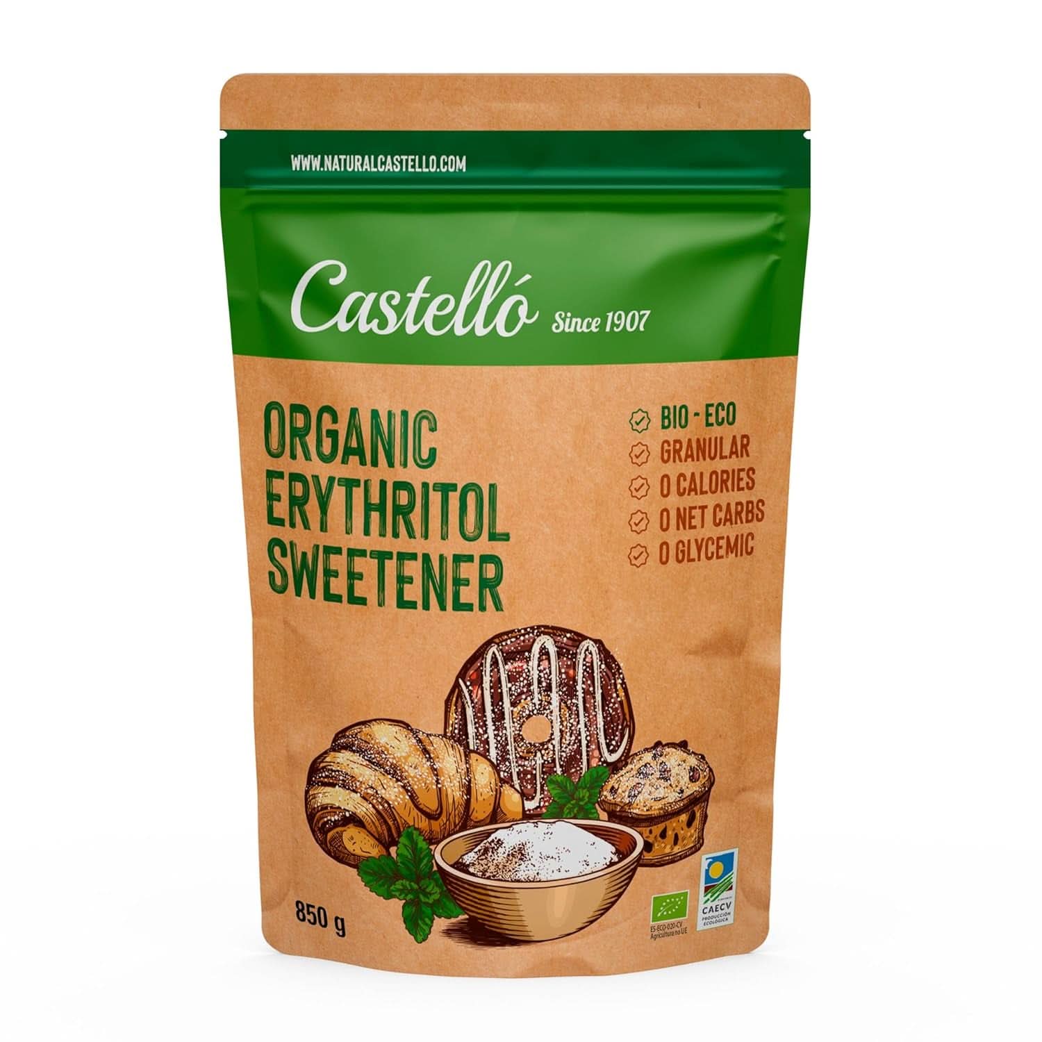 Eritritol natural organic, 10G = 7G zahăr, 1 Kg Indulcitori Naty Shop 850 grame