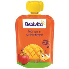 Sachets compressibles mangue, pomme et pêche - Paquet de 16 (paquet de 4, 4 x 90 g chacun), sans sucre ajouté, sans gluten, idéal pour les collations emballées et en déplacement