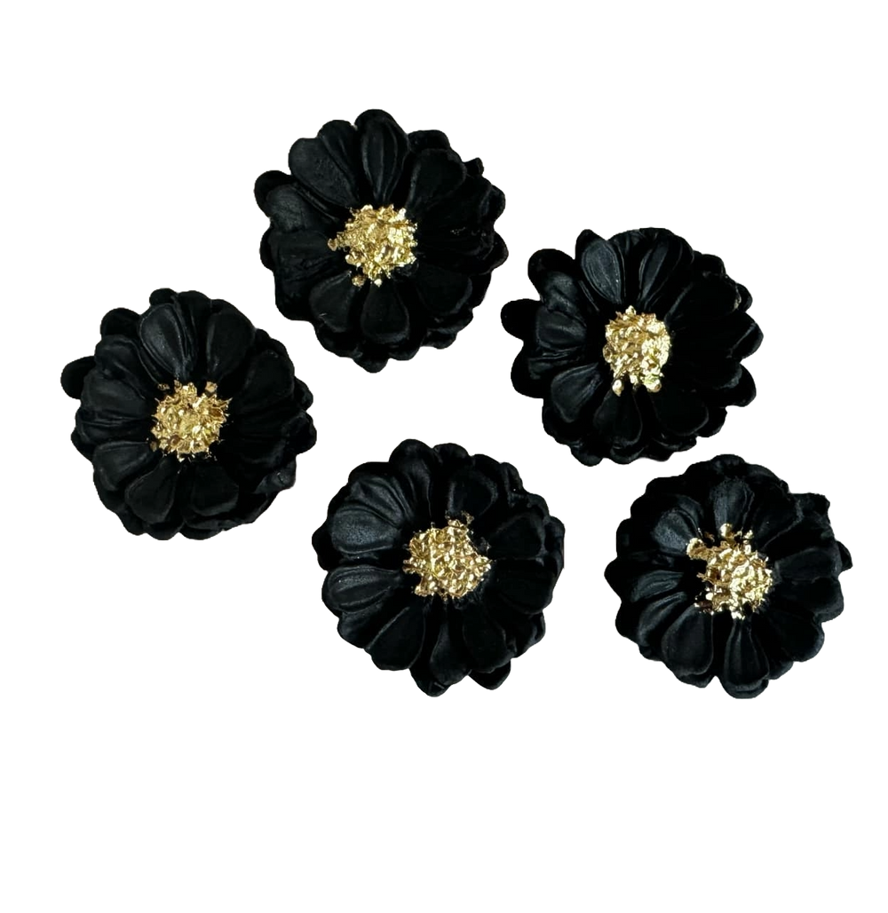 Set 5 decoratiuni comestibile din pasta de zahar, Flori negre-aurii Decoratiuni din Pasta de Zahar Naty Shop