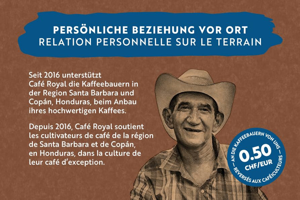 Café Royal Crema Intenso Honduras – Cafés à café 100 % Arabica, aromatiques intenses, rôtis foncés, étoiles 4/5, commerce équitable, 500 g de pots de fleurs