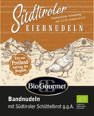 Nouilles en ruban BioGourmet au Schüttelbrot du Tyrol du Sud (IGP) | Nouilles aux œufs salées et aromatisées au véritable speck du Tyrol du Sud | 1 x 250g Bio