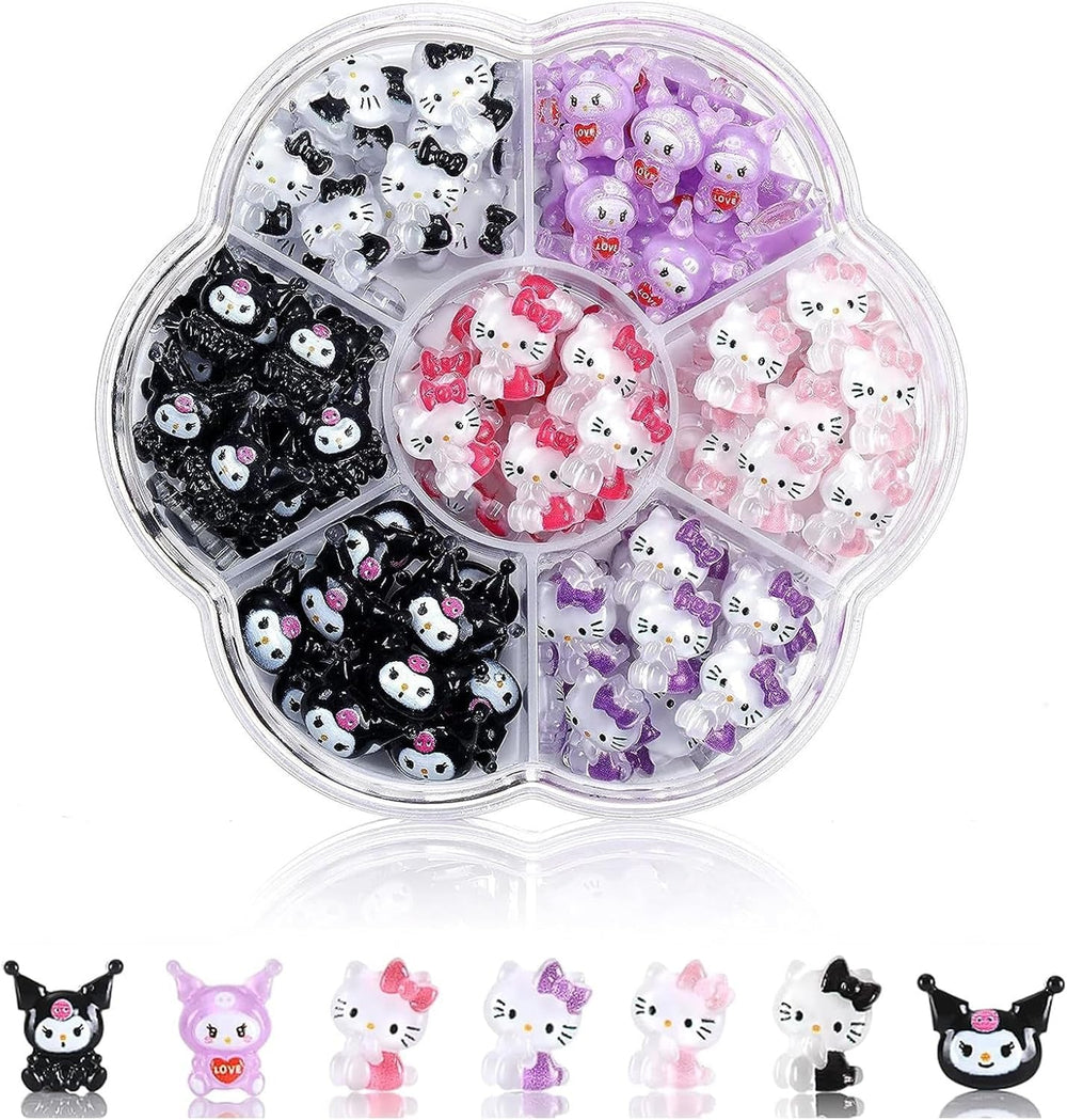 Talisoane 3D pentru unghii cu pisici, sclipici pentru unghii, paiete, talisoane pentru unghii din rășină, pietre prețioase pentru unghii, diamante pentru nail art, inclusiv stick de ceară pentru unghii cu strasuri (pisică colorată)