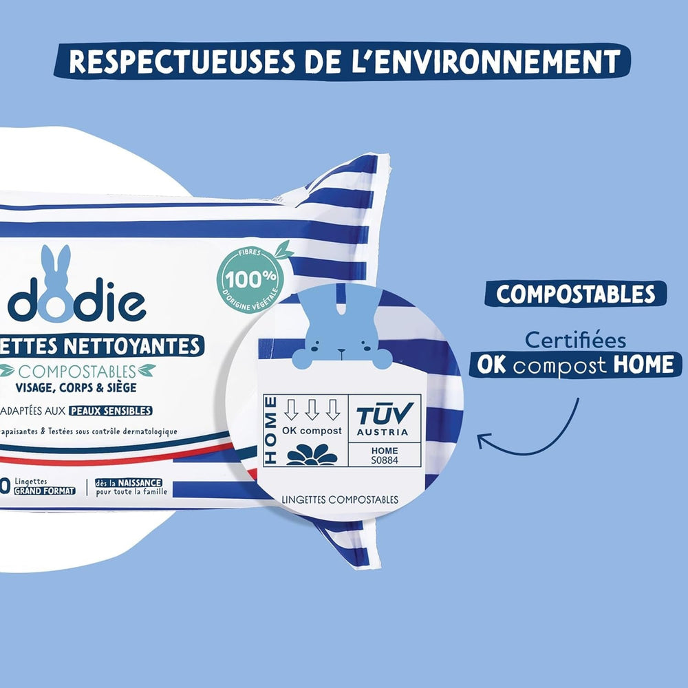 Paquet de 8 paquets de lingettes nettoyantes compostables à l'eau, 50 pièces