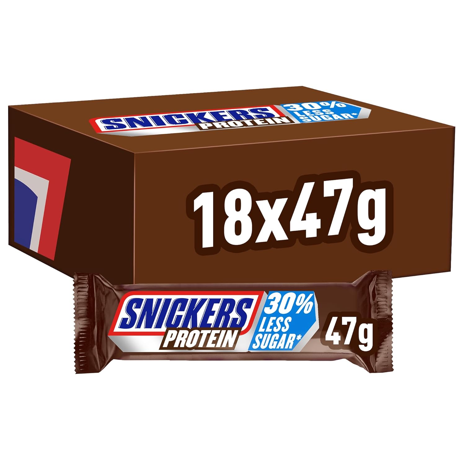 Barres protéinées au chocolat Snickers - Saveur riche avec caramel, noisettes et nougat, emballage en vrac 18x47g