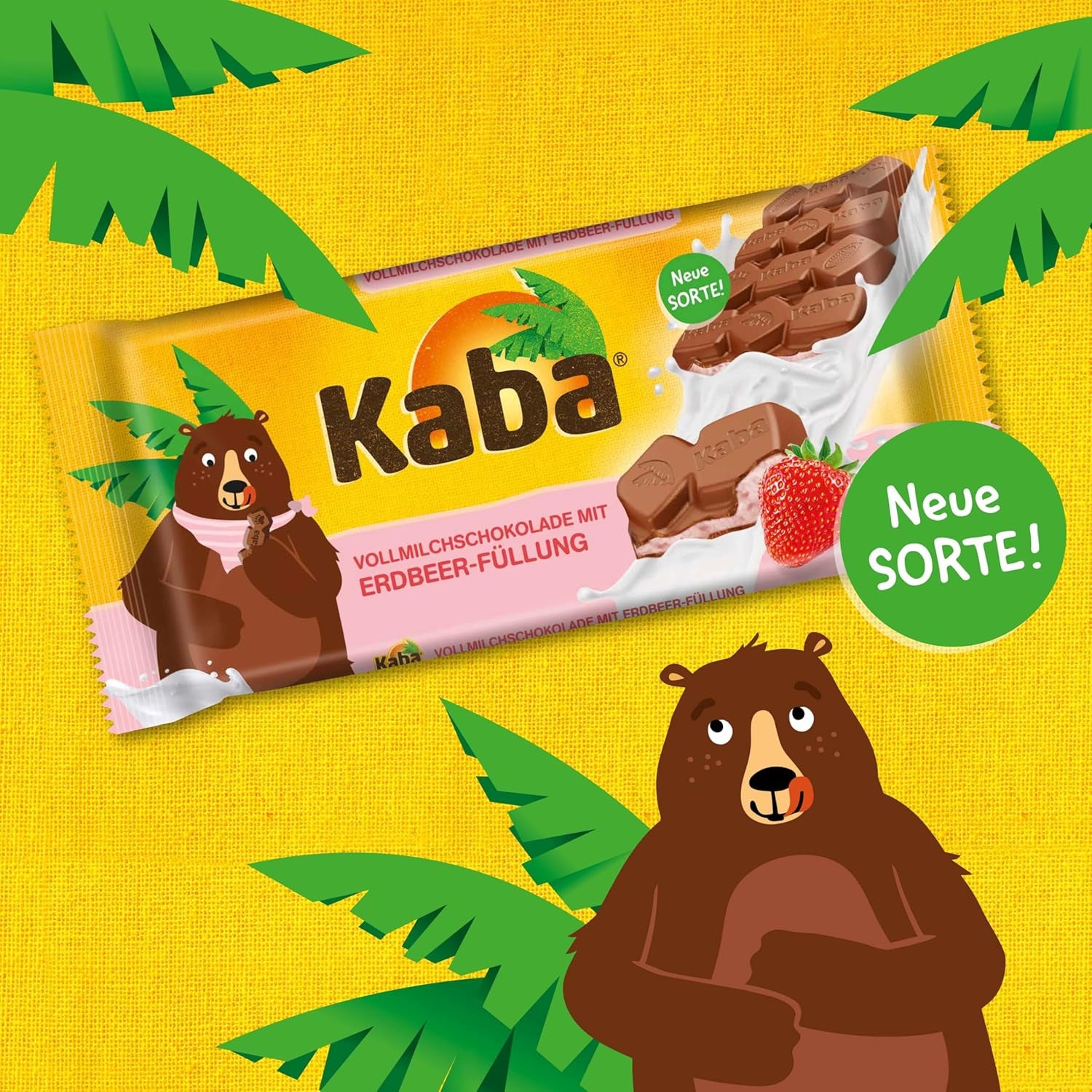 Kaba Chocolat au lait avec crème de fraise, barre de chocolat fourrée, barre de 90 g, chocolat fondant avec crème fruitée à la fraise et saveur originale Kaba (lot de 2)
