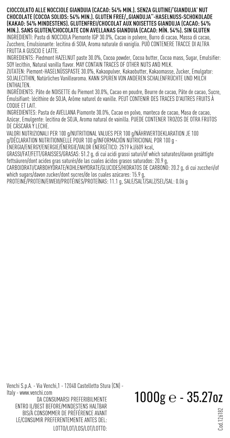 Venchi Gianduiotti Extra Noir 1 Kg - Chocolat Piémontais Avec 75 Pour Cent De Pâte De Cacao Et De Noisettes IGP Vegan Sans Gluten