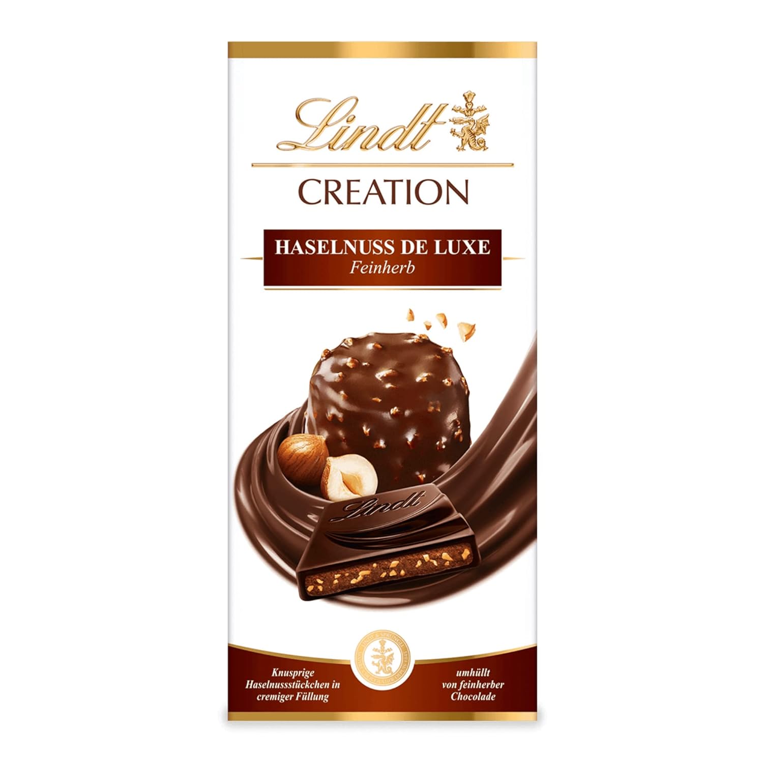 Lindt Creation Hazelnut De Luxe Bar - Chocolat noir aux noisettes croquantes dans une garniture crémeuse