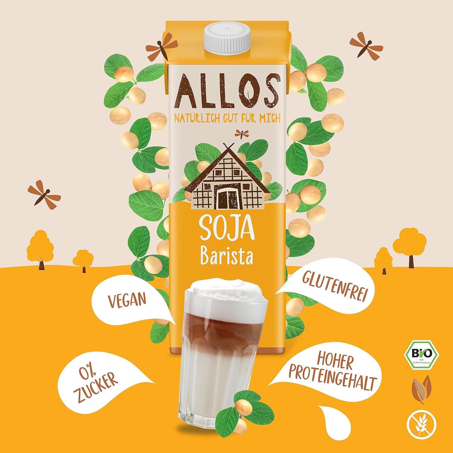 Allos Sojadrink Barista moussant pour café végétalien sans lactose