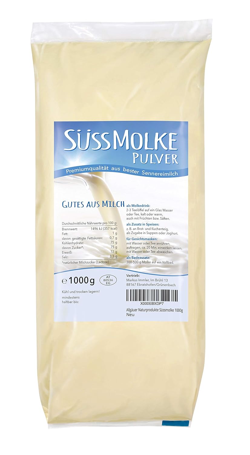 Allgauer Naturprodukte Poudre de lactosérum doux 1000 g - Polyvalent pour les boissons