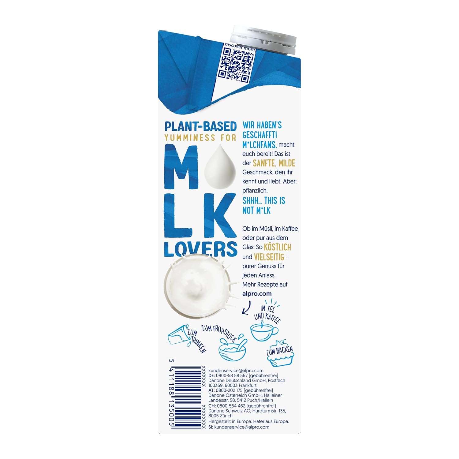 Alpro This is Not Milk 3.5 Prozent – Vegan et sans lait – Sans lait naturel – Riche en substances de ballast, calcium et vitamines – 8 x 1 L – Haltbar