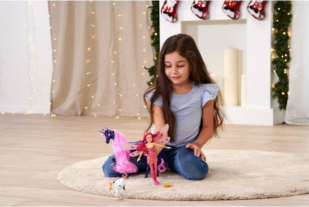 Simba 109483042 Păpușa Mia and Me, Phuddle cu Trumptus, Elf cu aripi și picioare mobile, 6 agrafe de păr, 2 brățări, vârste 3+, Multicolor, 23 cm