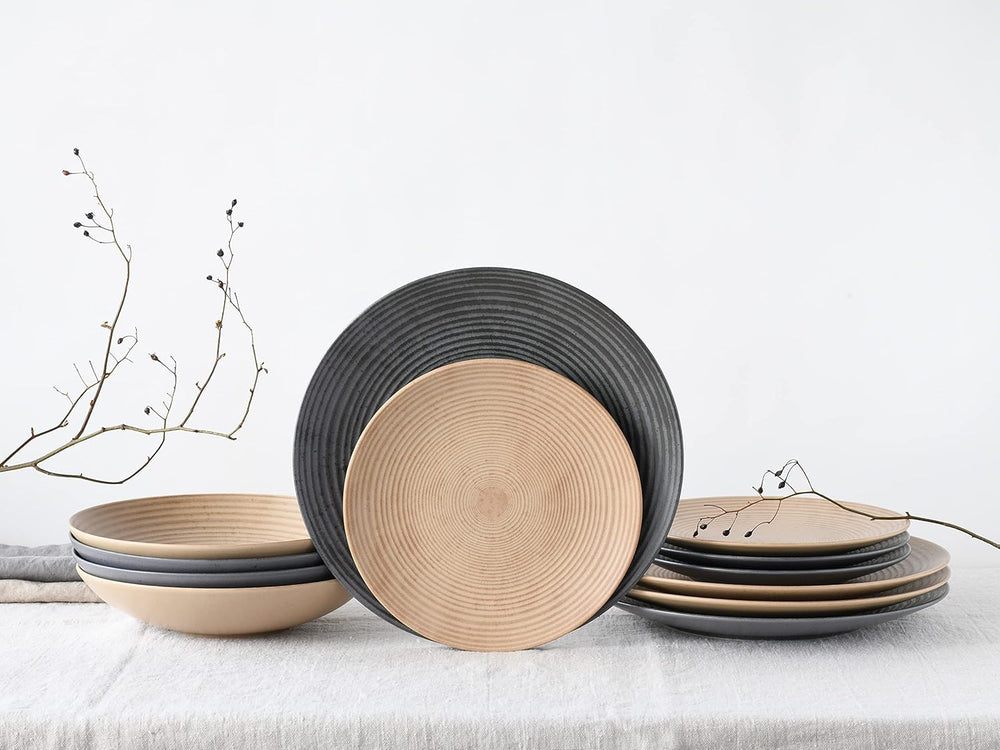 CreaTable, 13139, série Catania, service de table 12 pièces, service d'assiettes en porcelaine, passe au lave-vaisselle et au micro-ondes, fabriqué au Portugal