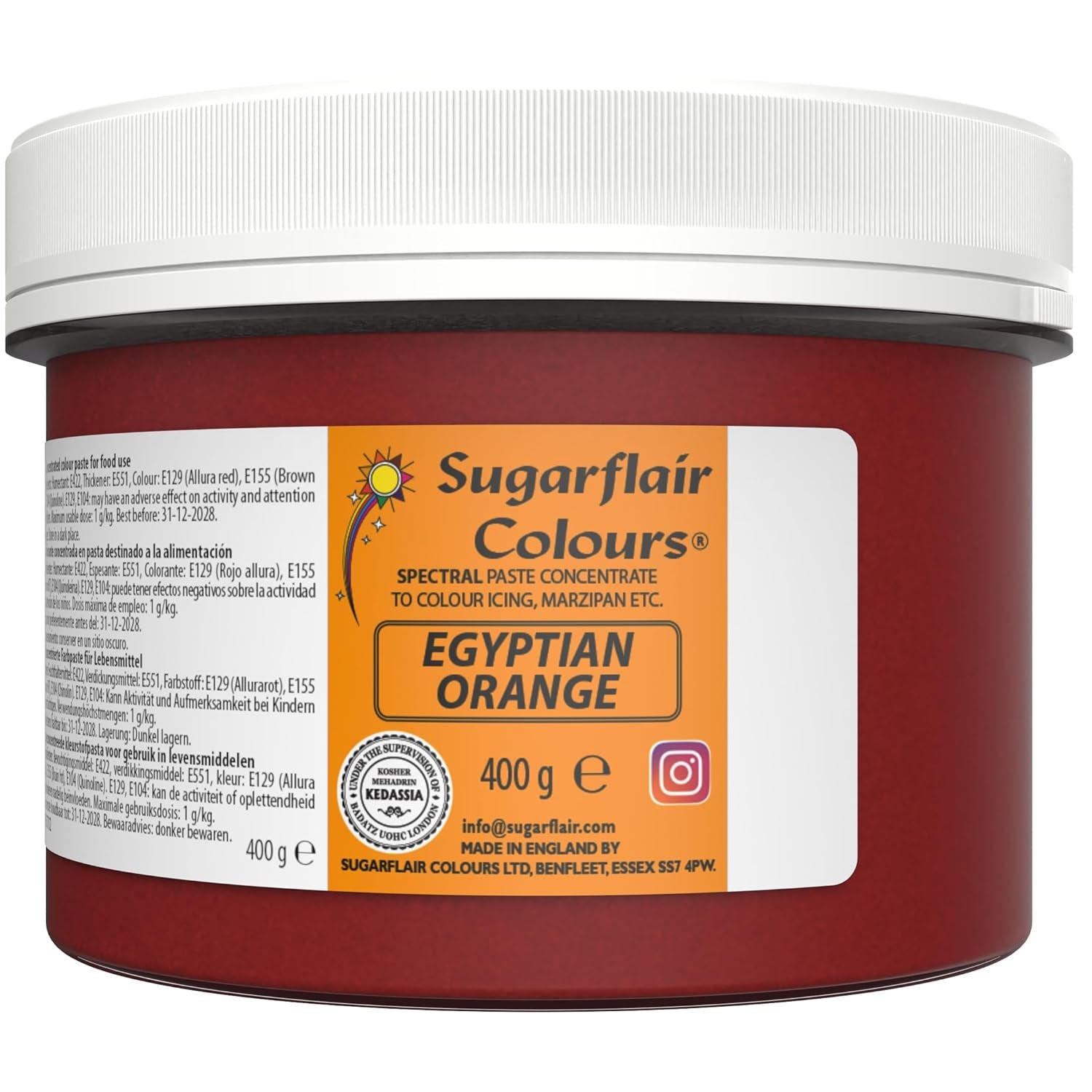 Sugarflair Colorant Alimentaire pour Pâtes, Orange Egyptienne, Colorant Alimentaire pour Pâtes, Fondant et Massepain, Couleurs Concentrées Spectrales - 400g