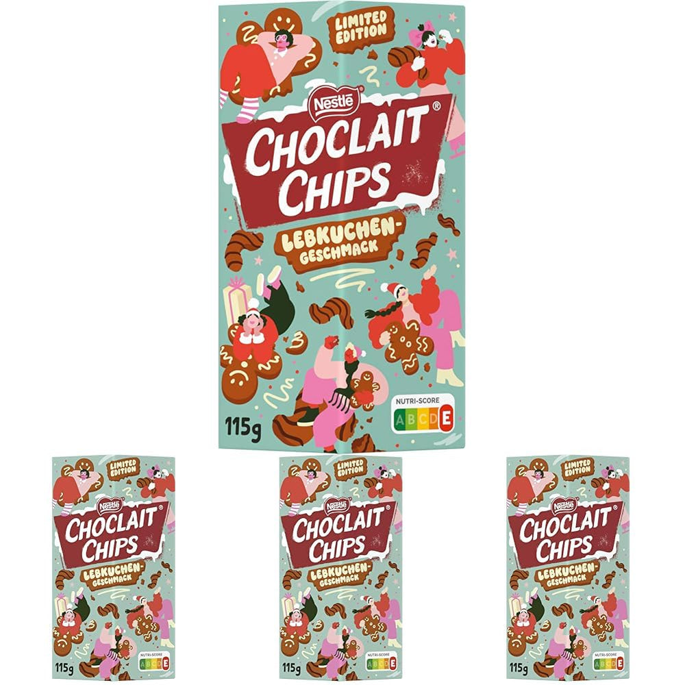 Nestlé Gingerbread, une collation délicieuse et croquante au goût de pain d'épices, enrobée de chocolat au lait et affinée de rayures décoratives de chocolat noir, pack de 4 (1 x 115g)