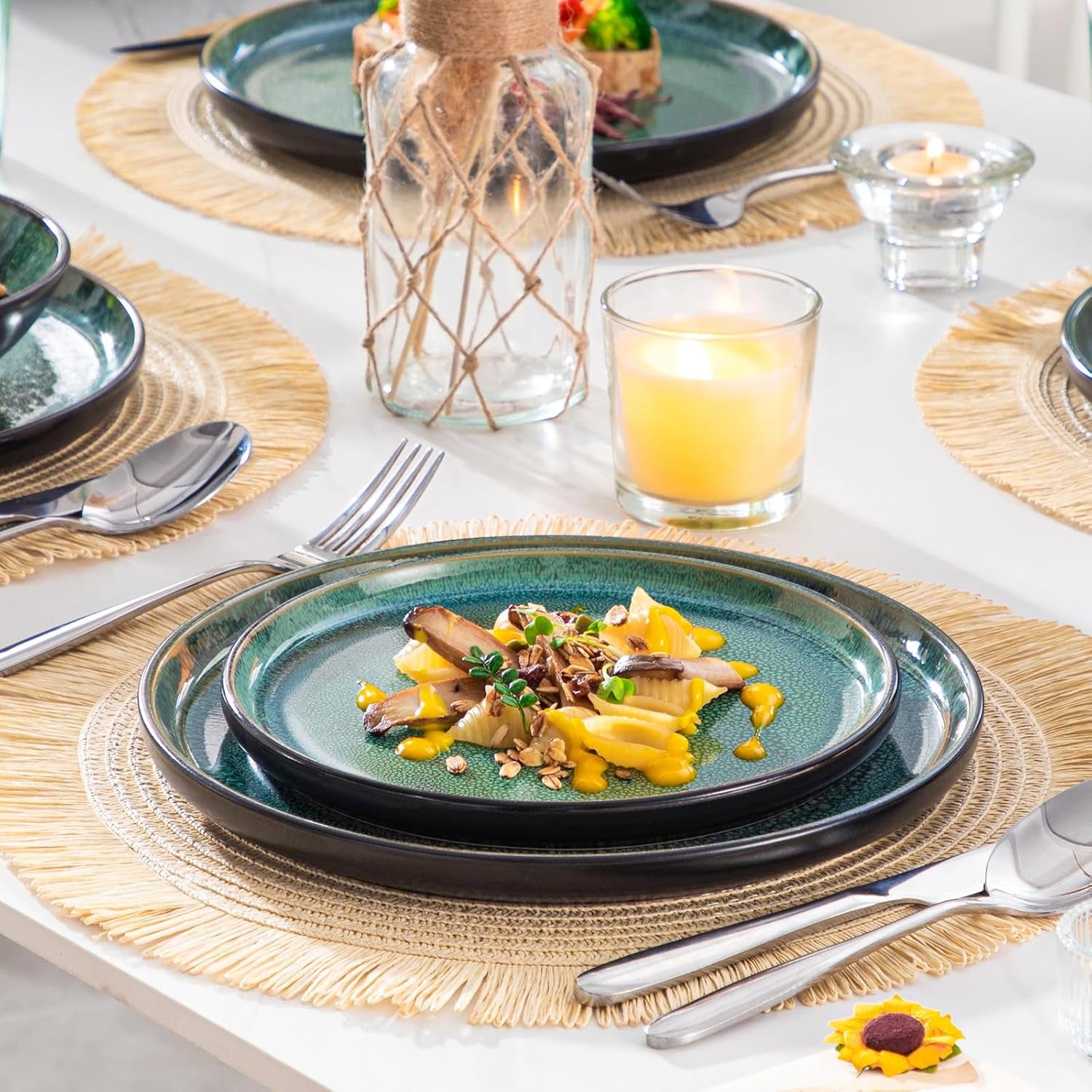 Service de table pour 6 personnes Vancasso PLAYA Service de table en grès 24 pièces pour 6 personnes Vert comprenant assiettes, assiettes Suma, bols et assiettes à salade Passe au lave-vaisselle et au micro-ondes