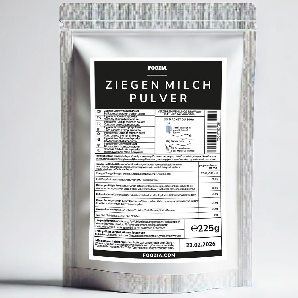 Lait en poudre de chèvre Foozia Pure - Sans additifs pour les humains et les animaux