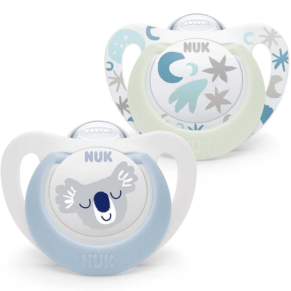 NUK Star Night & Day Sucette pour bébé 0-6 mois Glow In The Dark Silicone Sans BPA Chat Rose Lot de 2