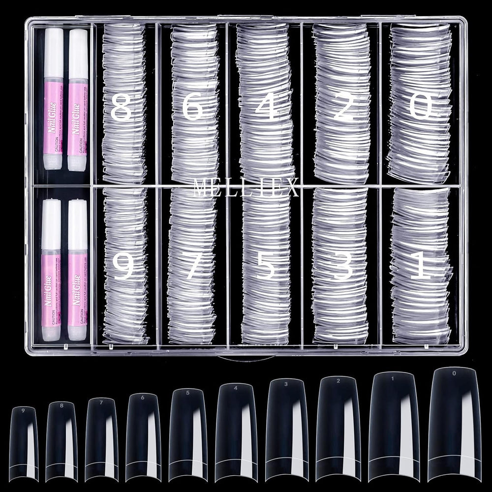 500 pièces de faux ongles artificiels français en acrylique, ensemble d'extensions d'ongles, accessoires de faux ongles avec 4 pièces de colle pour conception d'ongles en gel naturel