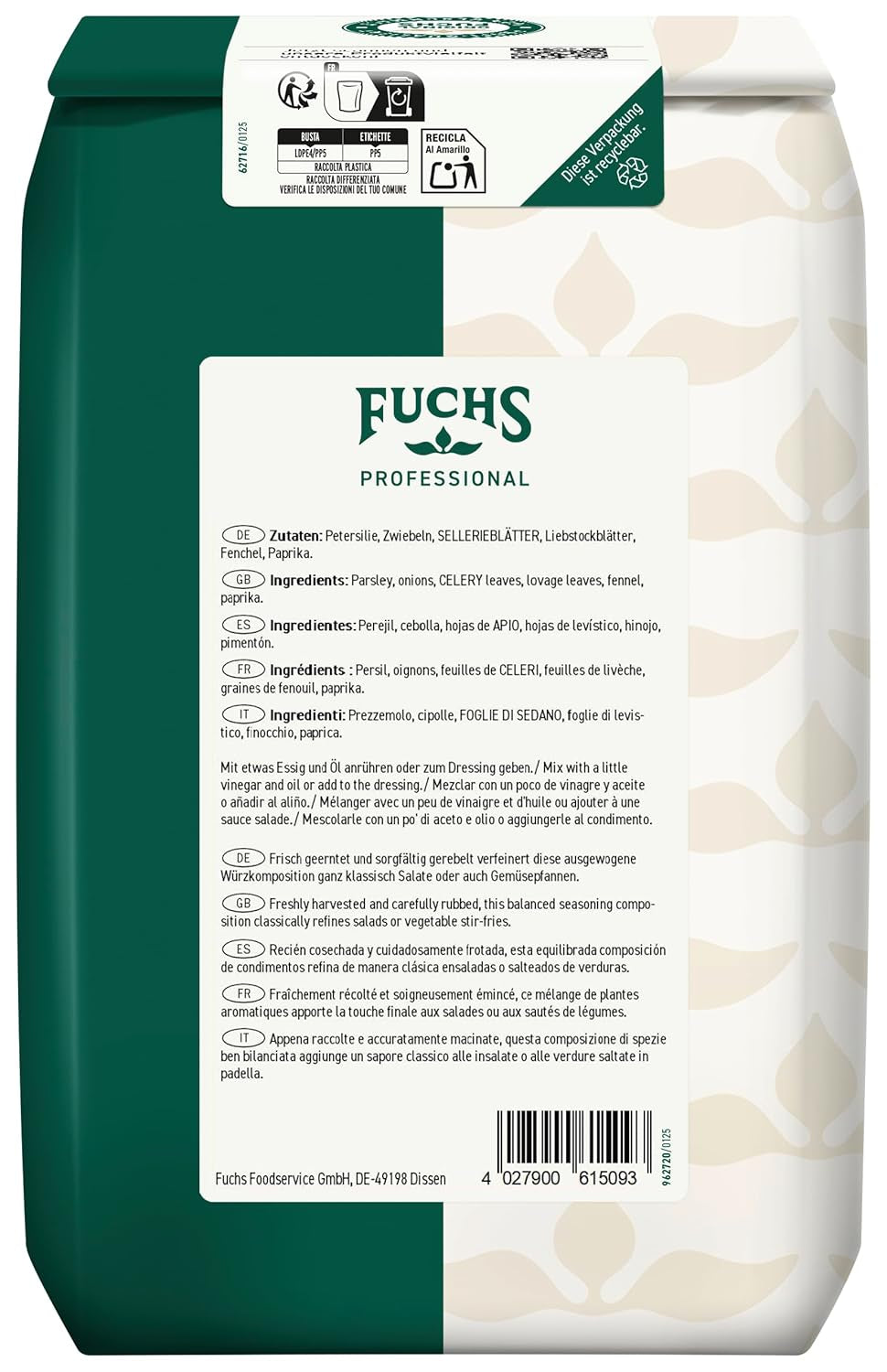 - Salatkräuter | Pour la préparation de vinaigrettes Profi-Qualität für Großverbraucher | 0,5 kg dans un sac recyclable