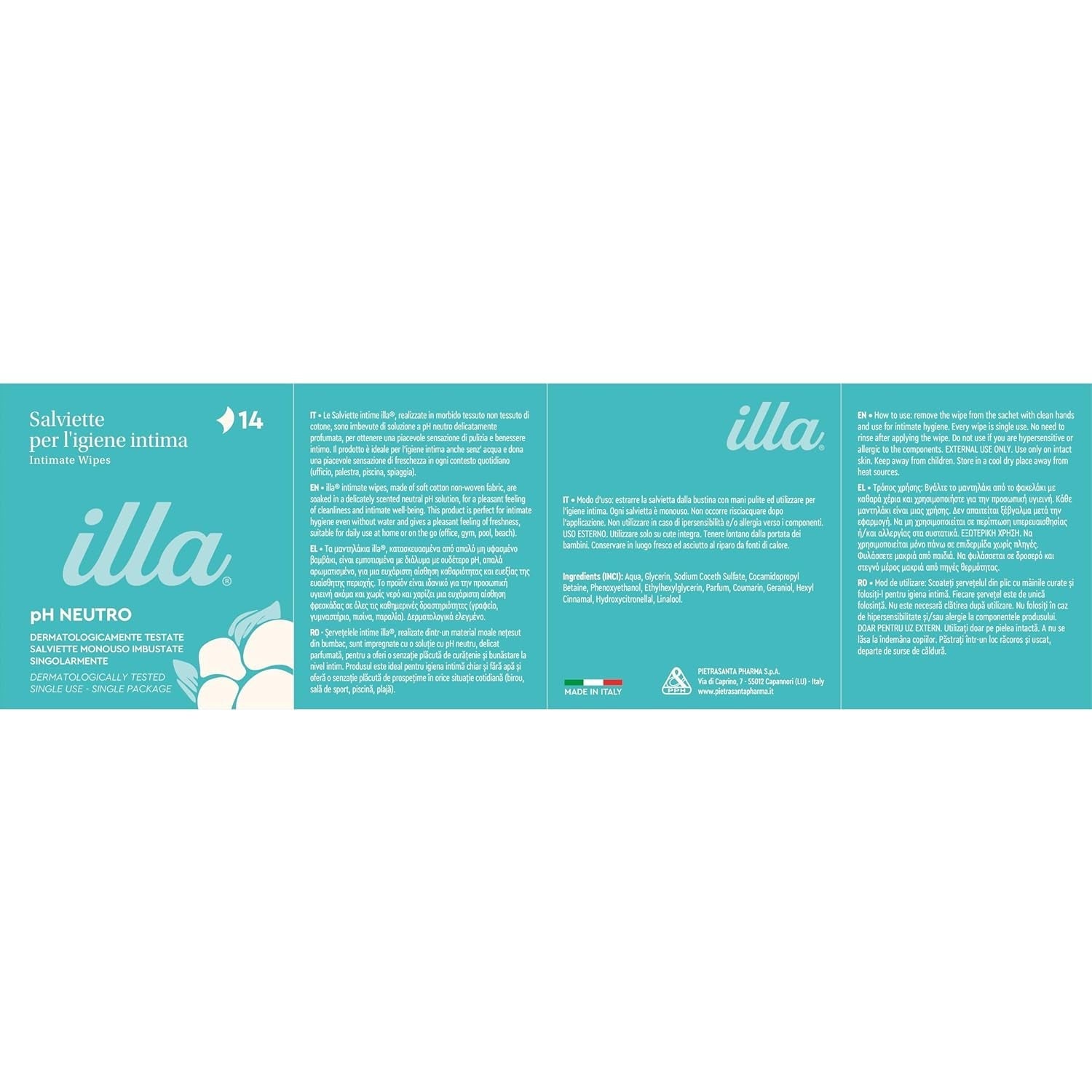 Șervețele de curățare Illa - Șervețele igienice de curățare din bumbac - șervețele de unică folosință - șervețele umede pentru igiena intimă în afara casei - nu necesită spălare - 1 pachet de 14 șervețele