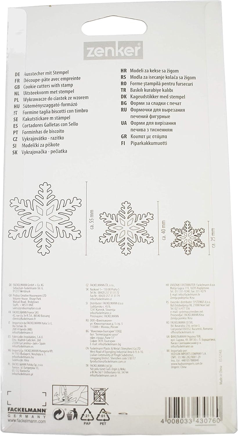 Zenker 43076 boîtes à biscuits flocon de neige 3,5 x 7 cm