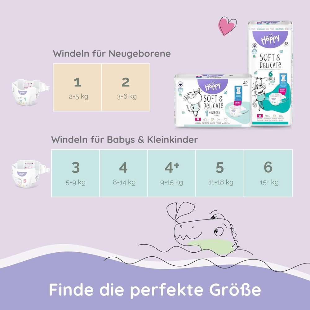 Couches Bella Baby Happy Premium, taille 6, Junior Extra, 15+ kg, 96 pièces, label DERMATEST et OEKO-TEX, couches jetables pour bébé