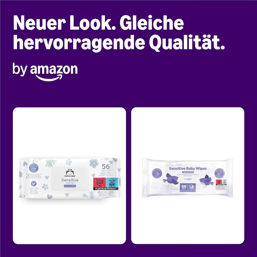 by Amazon Sensitive Babytücher, Unparfümiert, 1008 Feuchttücher, 18er-Packung á 56 Stück (Zuvor eine Marke von Mama Bear, gleiches Produkt)