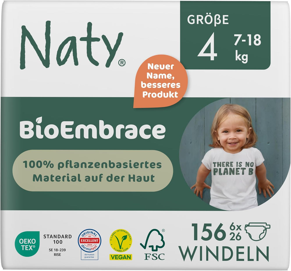 Couches pour bébé Naty BioEmbrace, taille 5 (11 à 25 kg) | Matières 100% végétales, douces pour la peau | Douceur respirante, testée dermatologiquement, excellente absorption | 80 pièces.