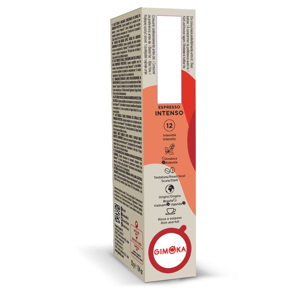 Gimoka Kaffeekapseln Espresso Intenso, Intensität 12/13-100 Kapsel - Compatible avec Nespresso* Haushalts-Espressomaschinen - 100 Stück (10 x 10 Getränke) - Hergestellt en Italien