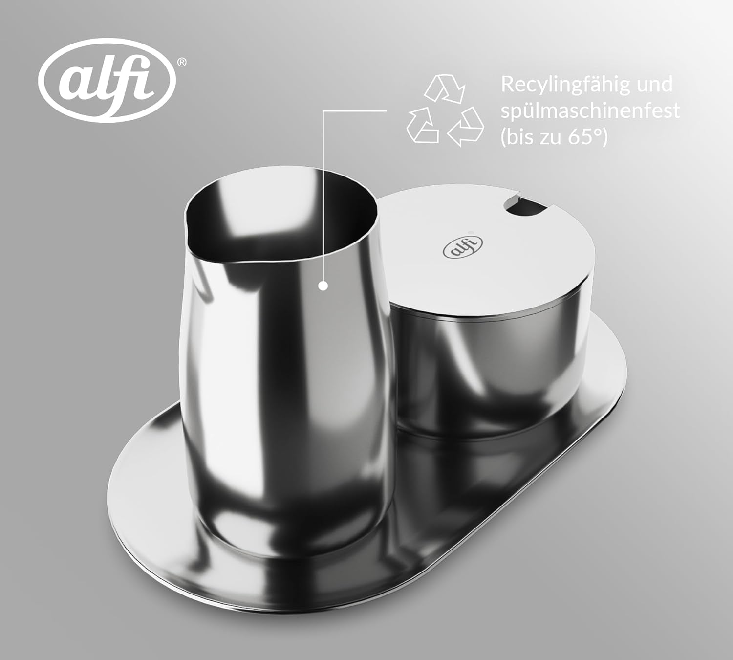 SET LAPTE ȘI ZAHĂR alfi, set lapte și zahăr din oțel inoxidabil lucios, de înaltă calitate, design elegant, lavabil în mașina de spălat vase, durabil