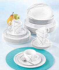 Seltmann Weiden 001.706904 Trio Highline Service de table combiné, 30 pièces, 36,5 x 31,2 x 36,9 cm, Blanc