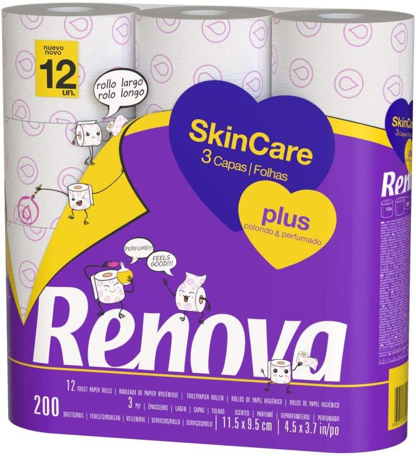 Renova - Papier toilette Skin Care Plus, Décoré, Parfumé - 12 rouleaux (Papier toilette)