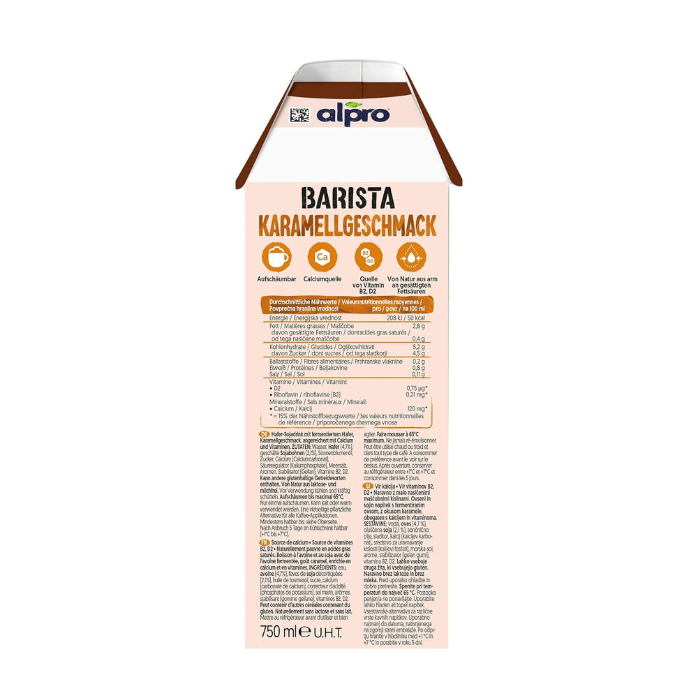 Alpro Barista Karamell – Zum Aufschäumen – Von Natur sans lactose – 8 x 750 ml – Haltbar