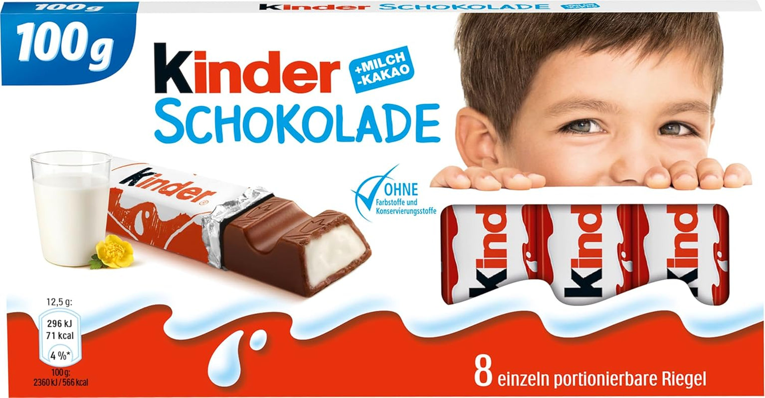 Kinder Chocolate - Barres de chocolat au lait fourrées - 1 paquet contenant 24 barres individuelles (24 x 12,5 g).