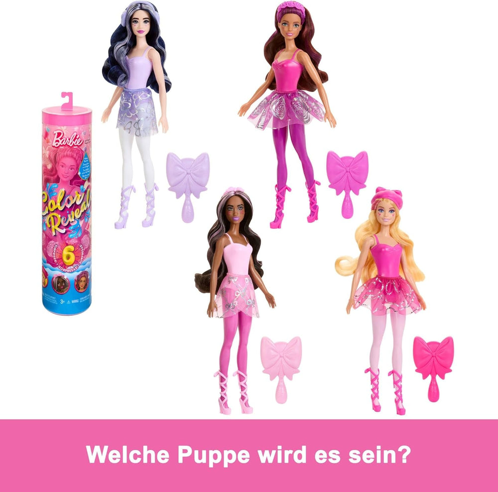 Poupée et accessoires Barbie Color Reveal, série Ballerine, 6 surprises à déballer, y compris changement de couleur, inspirées de la principale tendance du ballet (les styles peuvent varier), poupées HRK17 Naty Shop
