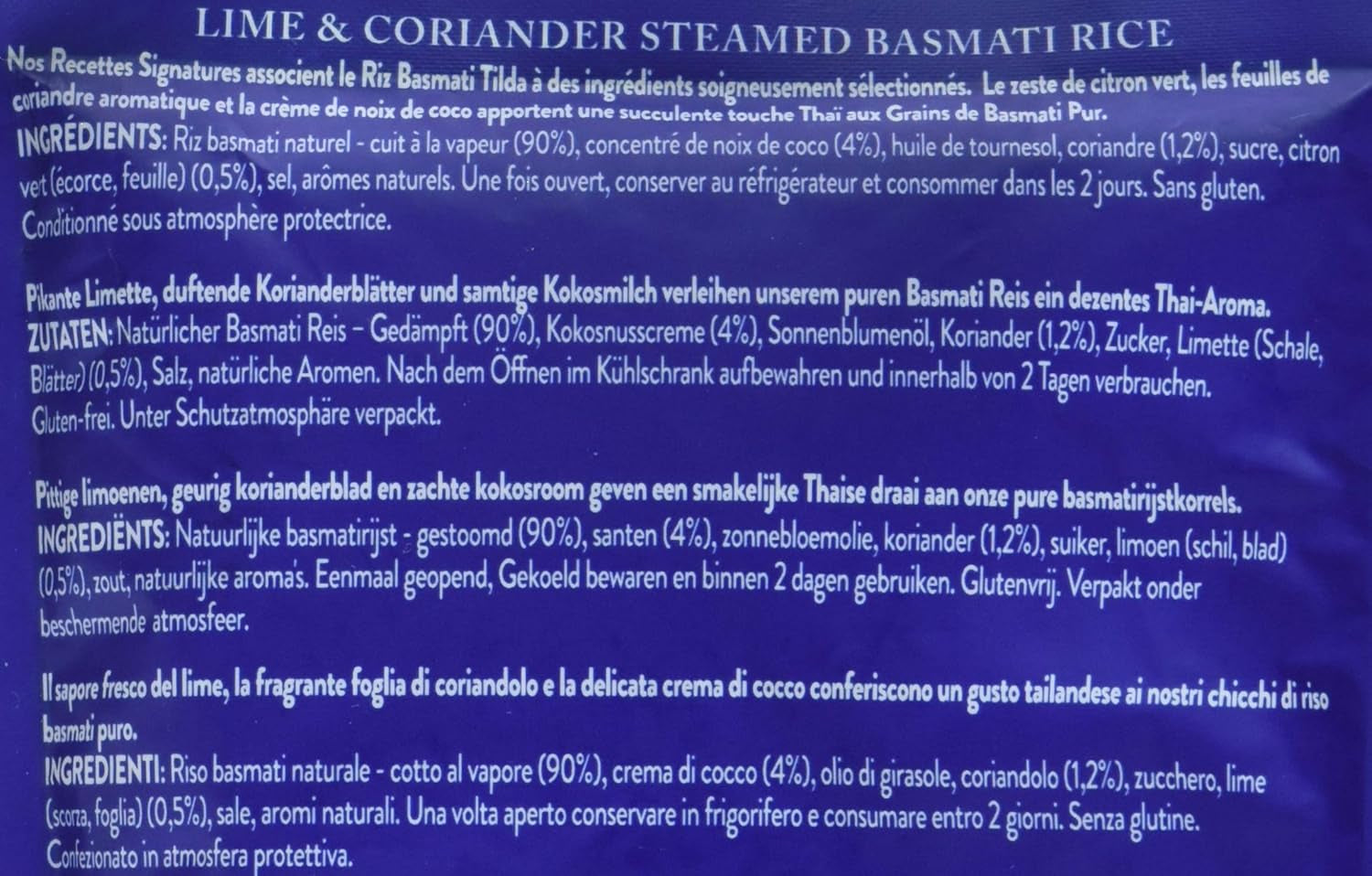 TILDA Riz basmati cuit à la vapeur avec citron vert et coriandre pour micro-ondes, 250 g