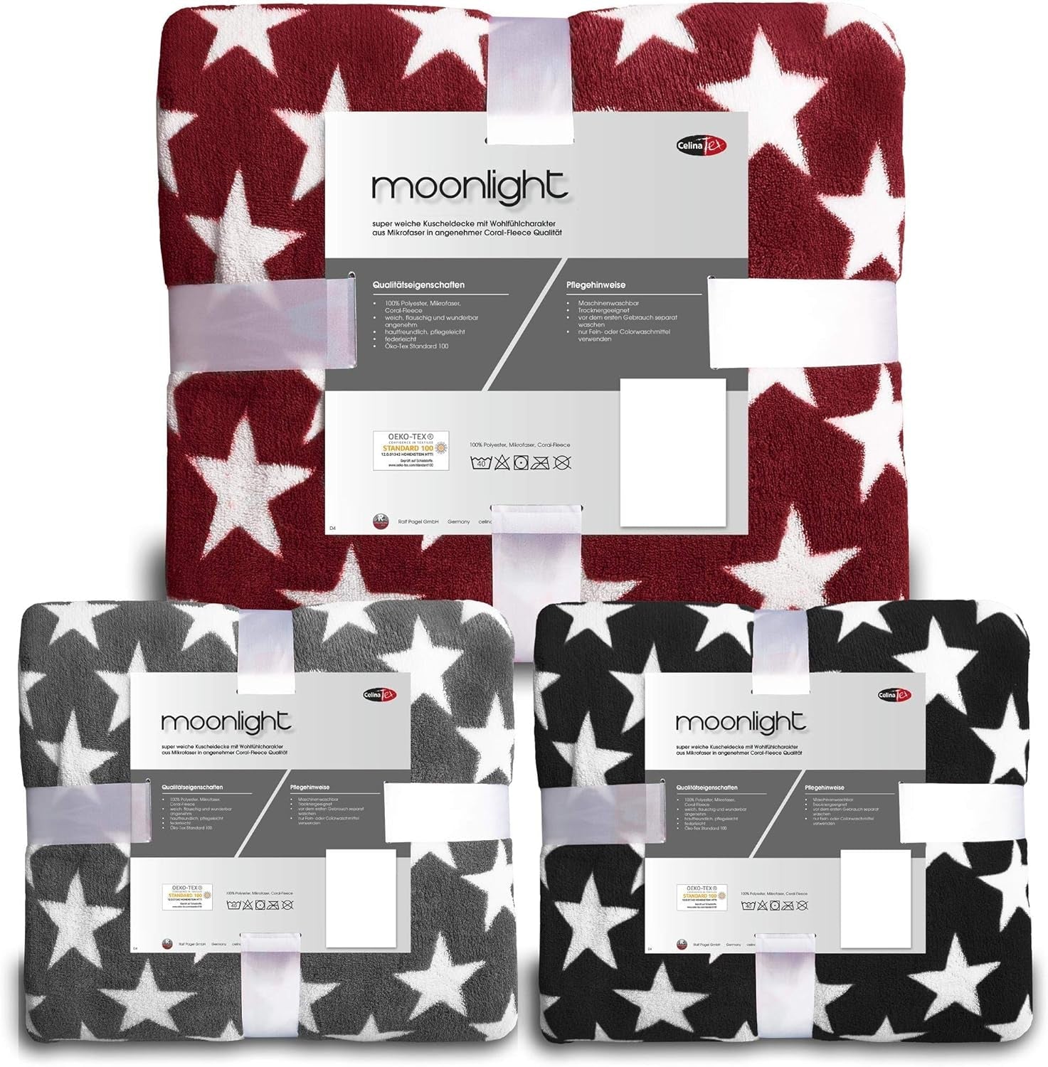 Couverture moelleuse Celinatex 150 X 200 Cm Couverture bordeaux canapé canapé couverture douce étoiles Microfibre Polaire Oeko-Tex Moonlight Lits et Couvre-lits Besuche den CelinaTex-Store