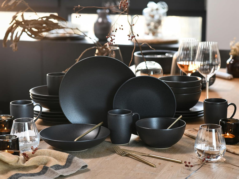 Creatable, 23146, Série SOFT TOUCH BLACK, Service de table 20 pièces, Service combiné en porcelaine, Passe au lave-vaisselle et au micro-ondes, Fabriqué au Portugal