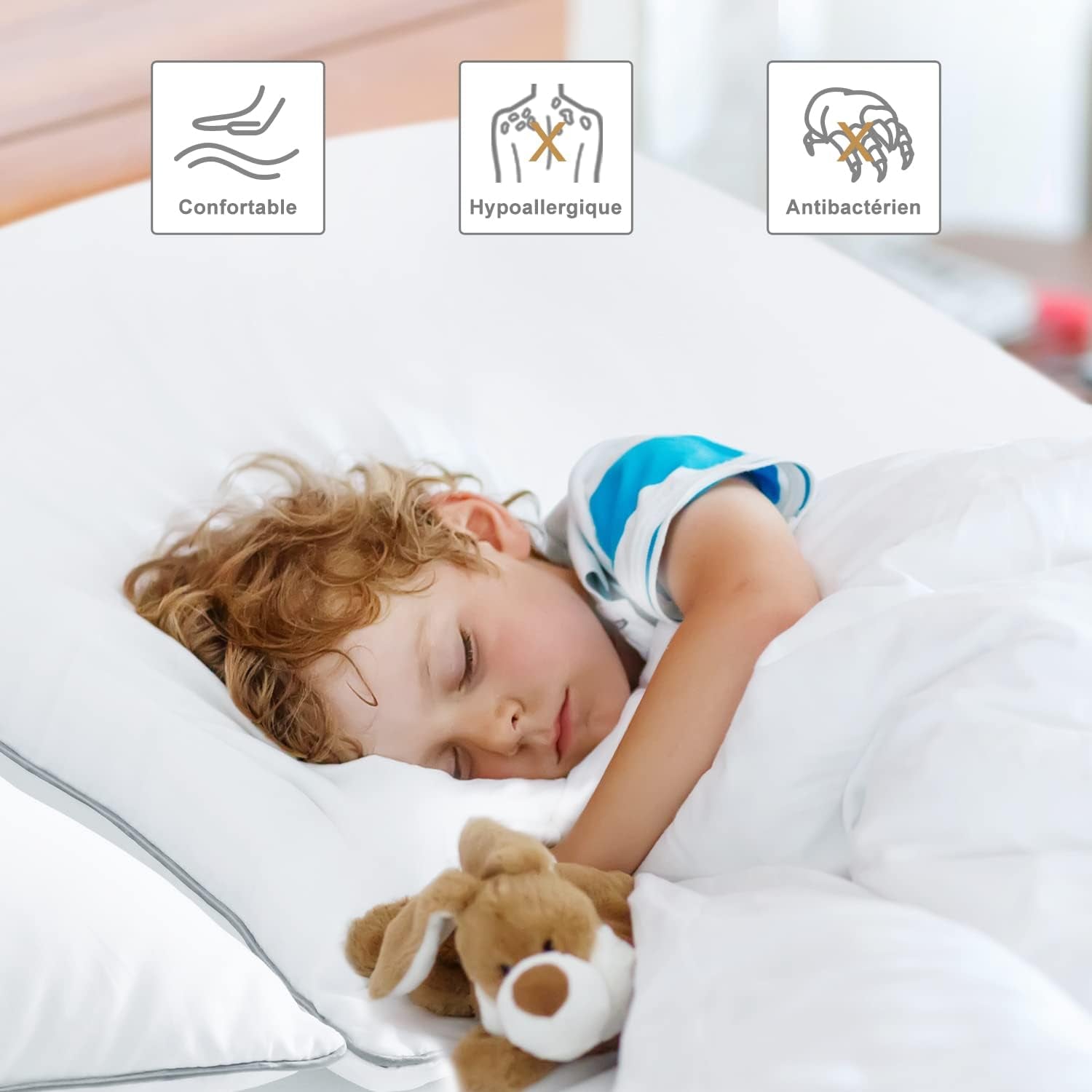 Oreiller Bedstory, 50 x 70 cm, 2 pièces, résistant aux morsures, respirant la transpiration, hypoallergénique, garnissage : 100 % fibre de polyester, ultra confort et douceur et excellent maintien Naty Shop Oreillers standards