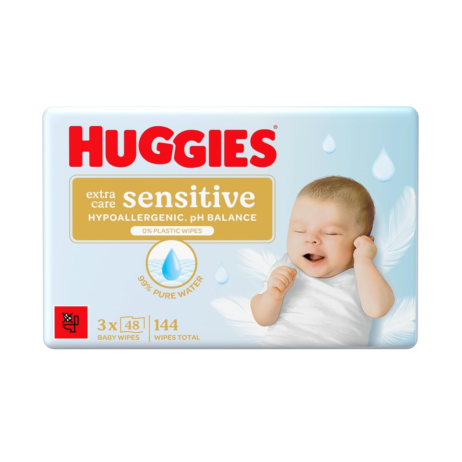 Lingettes pour bébés sensibles Huggies Pure Extra Care, 99 % d'eau, sans plastique, sans parfum