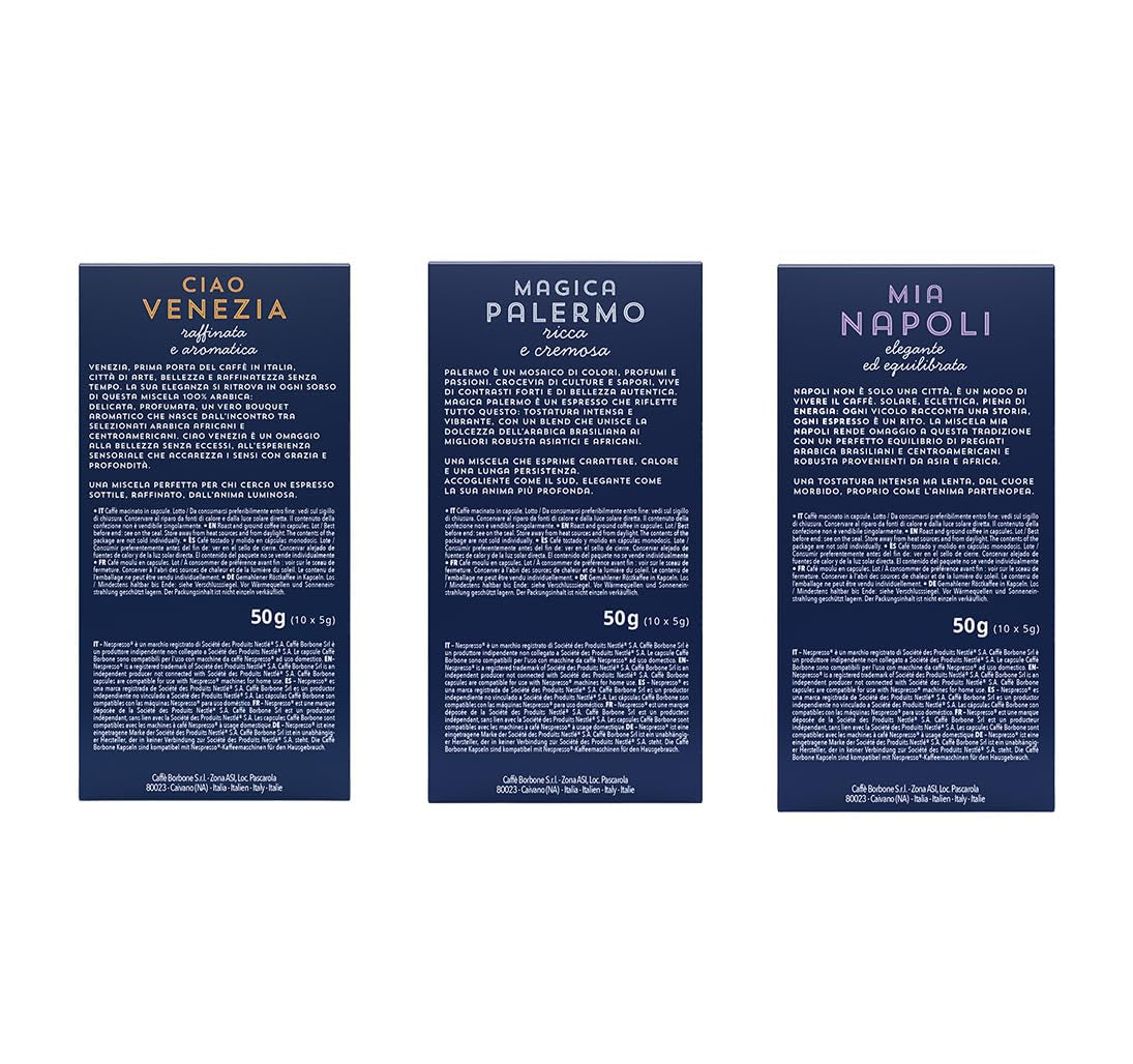 Caffè Borbone Verkostung Kit, 90 capsules en aluminium : 30 Mia Napoli, 30 Ciao Venezia, 30 Magica Palermo, (3 x 30 Stück) – Compatible avec Kaffeemaschinen für den Hausgebrauch de la marque Nespresso®*