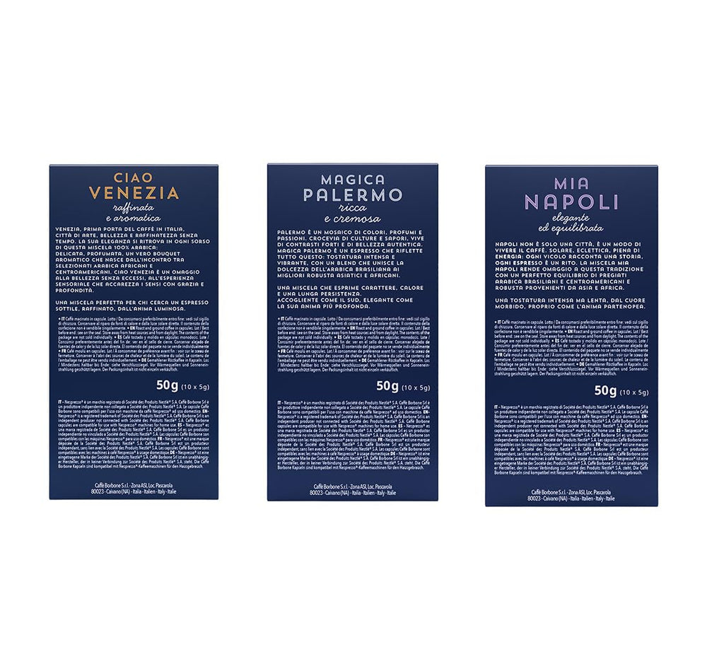 Caffè Borbone Verkostung Kit, 90 capsules en aluminium : 30 Mia Napoli, 30 Ciao Venezia, 30 Magica Palermo, (3 x 30 Stück) – Compatible avec Kaffeemaschinen für den Hausgebrauch de la marque Nespresso®*