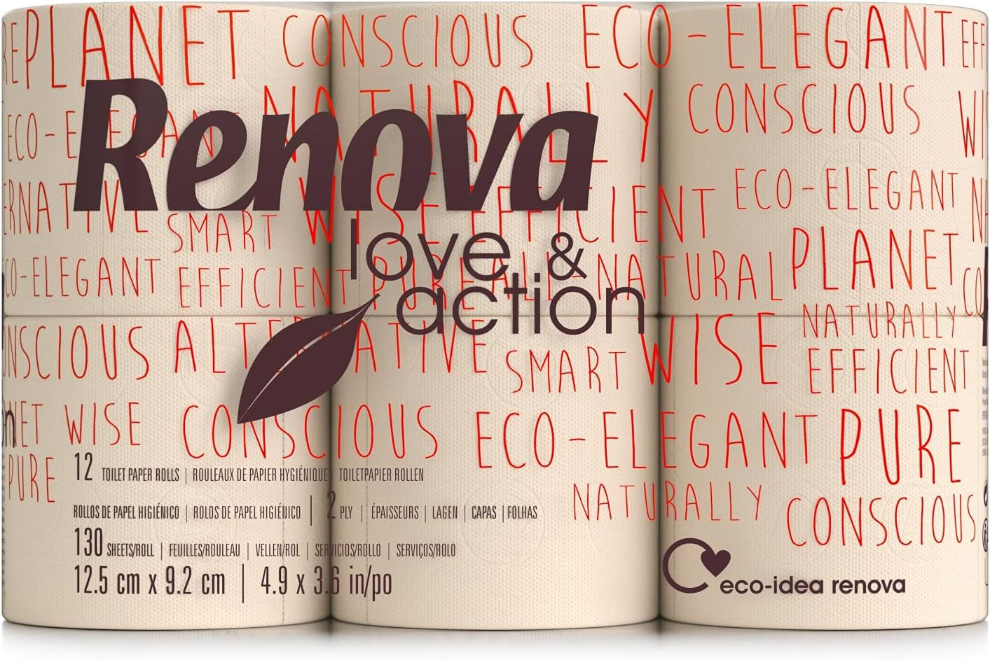 Papier toilette Renova Love & Action, Beiger Paquet 9 X 12 Rollos-: 108