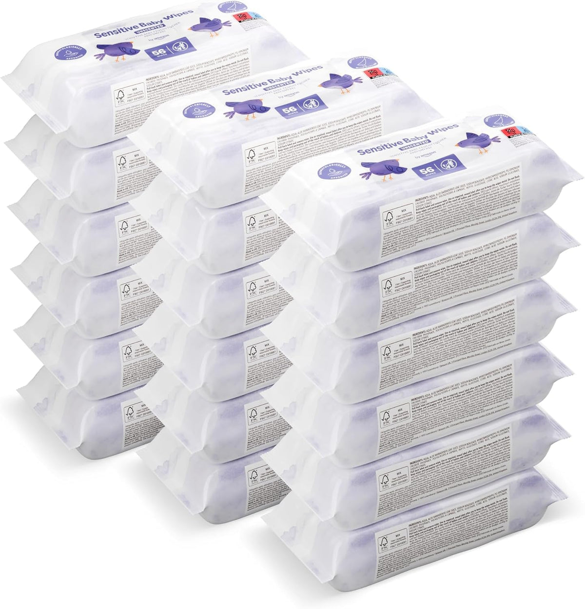 by Amazon Sensitive Babytücher, Unparfümiert, 1008 Feuchttücher, 18er-Packung á 56 Stück (Zuvor eine Marke von Mama Bear, gleiches Produkt)