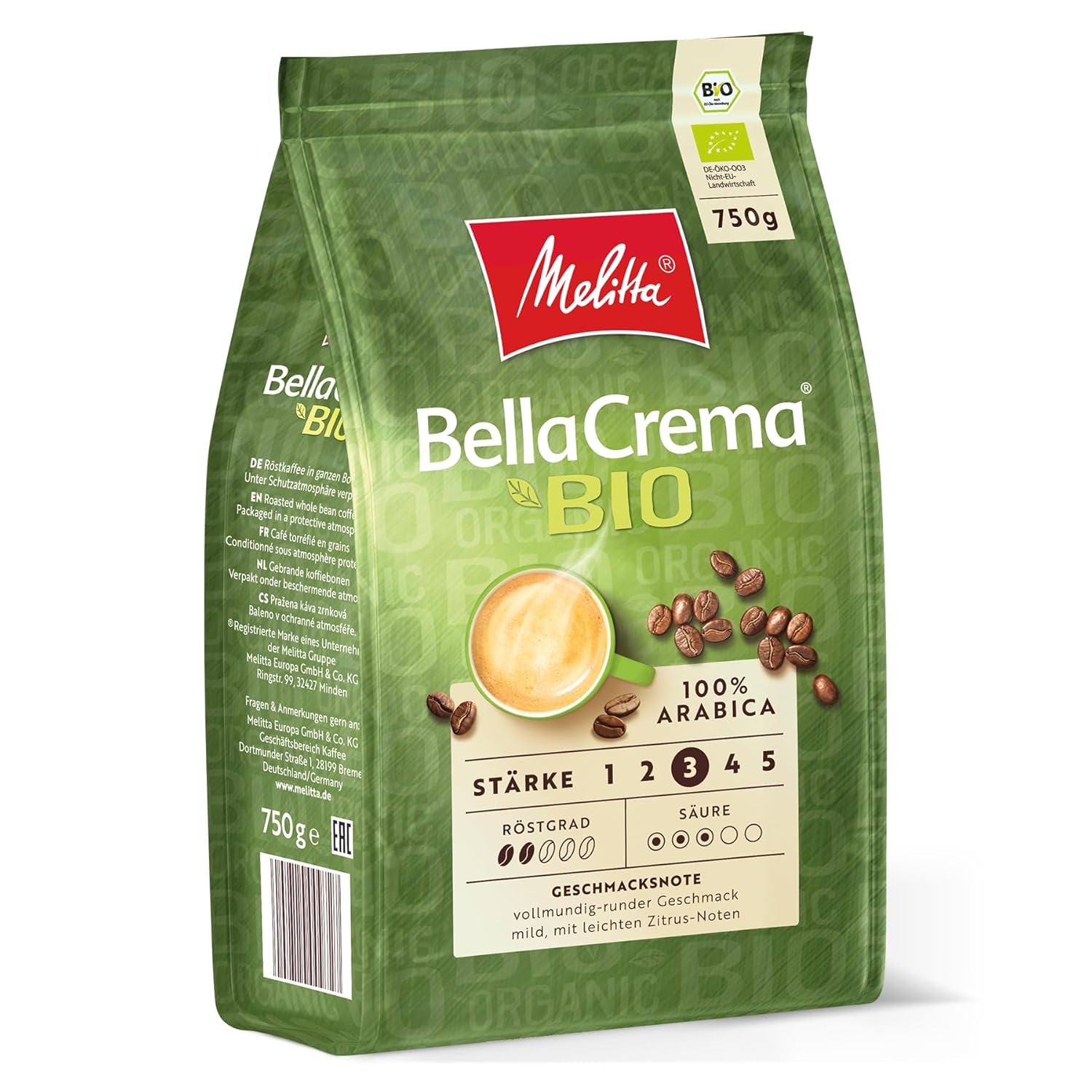 Melitta Bellacrema Boabe de cafea organice întregi, nemăcinate, 750 grame Cafea Naty Shop Default Title